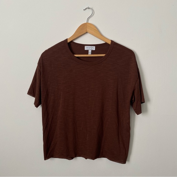 Sofia Jeans Contemporary Basics Brown Short Sleeve Shirt Women’s Medium - Picture 2 of 4